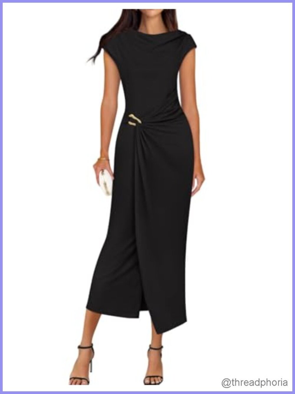 Women's Cap Sleeve Mock Neck Bodycon Midi Dress Wedding Guest Cocktail